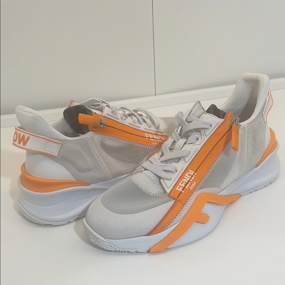 Brand new Fendi Men's Flow sneakers in White and Orange